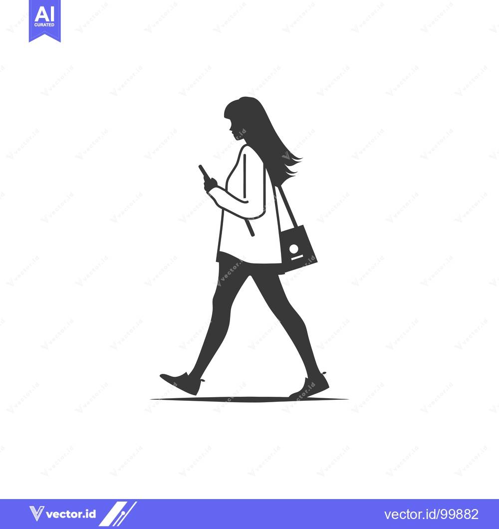 Premium Vector of Silhouette of a Woman Walking and Using a Smartphone