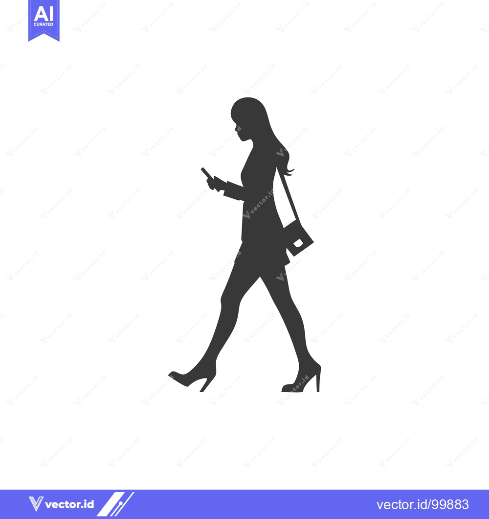 Premium Vector of Silhouette of a Woman Walking and Using a Smartphone