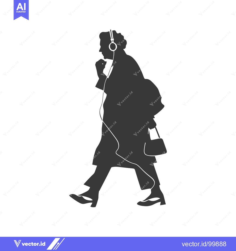 Premium Vector of Silhouette of a Woman Walking While Listening to Music