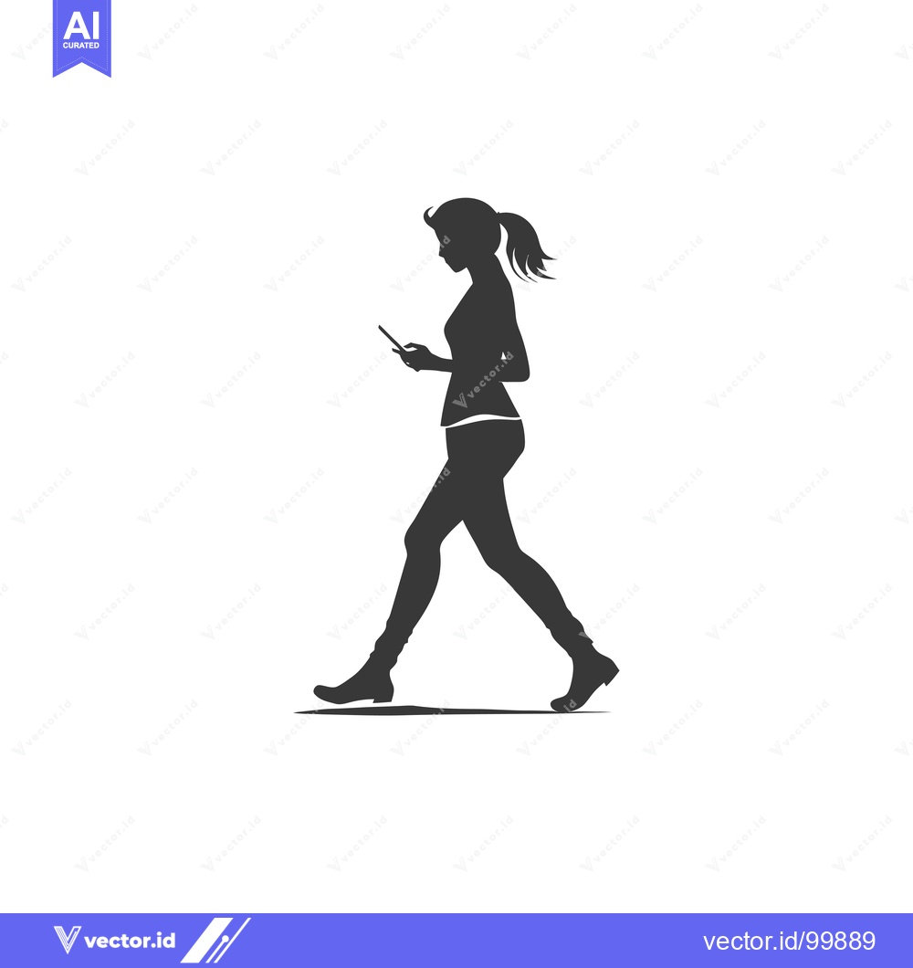 Premium Vector dari Silhouette of a woman walking while looking at her phone