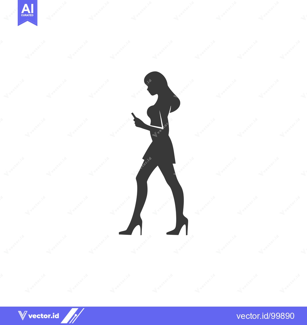 Premium Vector dari Silhouette of a woman walking while looking at her phone