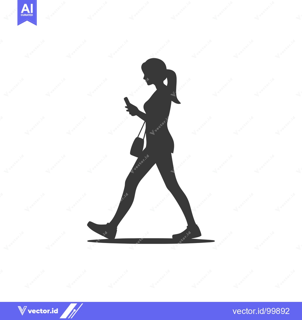 Premium Vector of Silhouette of a Woman Walking While Using a Smartphone