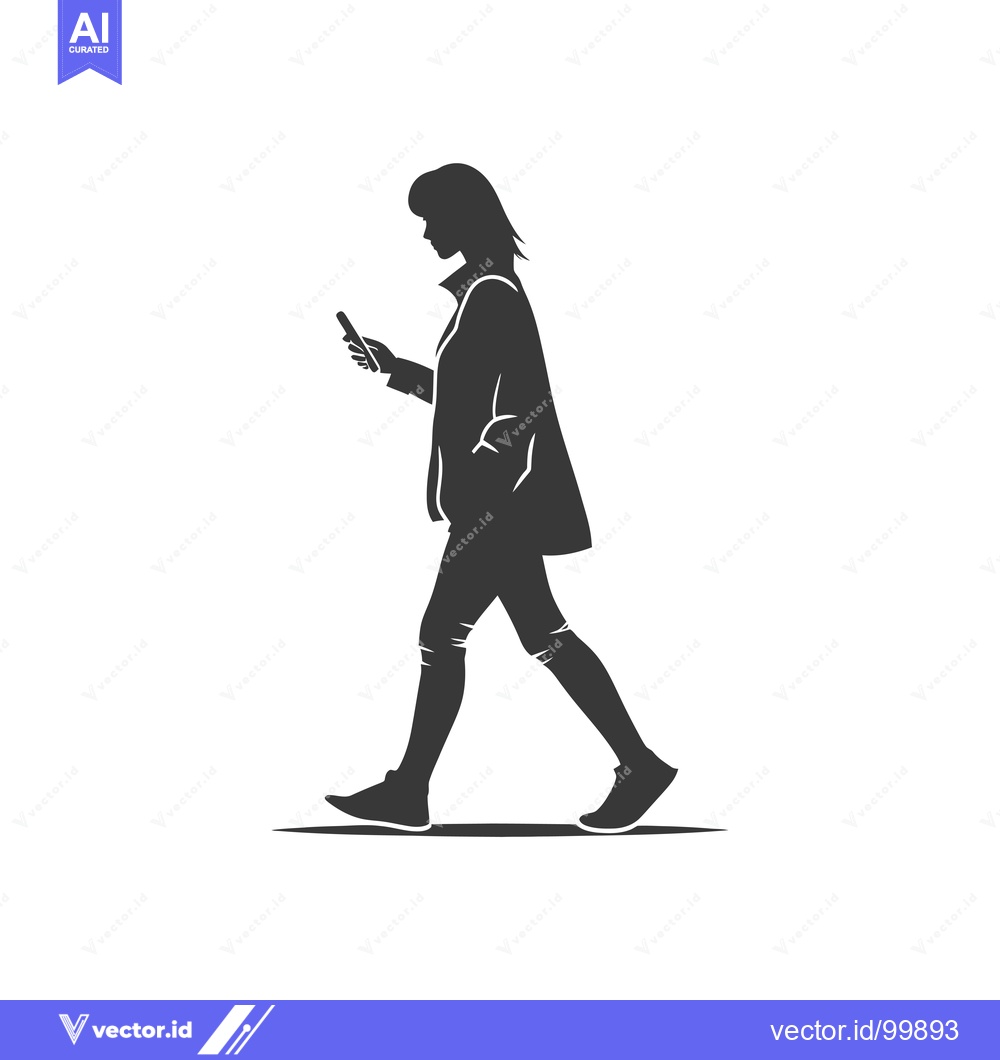 Premium Vector dari Silhouette of a Woman Walking While Using a Smartphone
