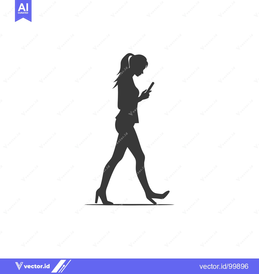 Premium Vector of Silhouette of a Woman Walking While Using Her Phone
