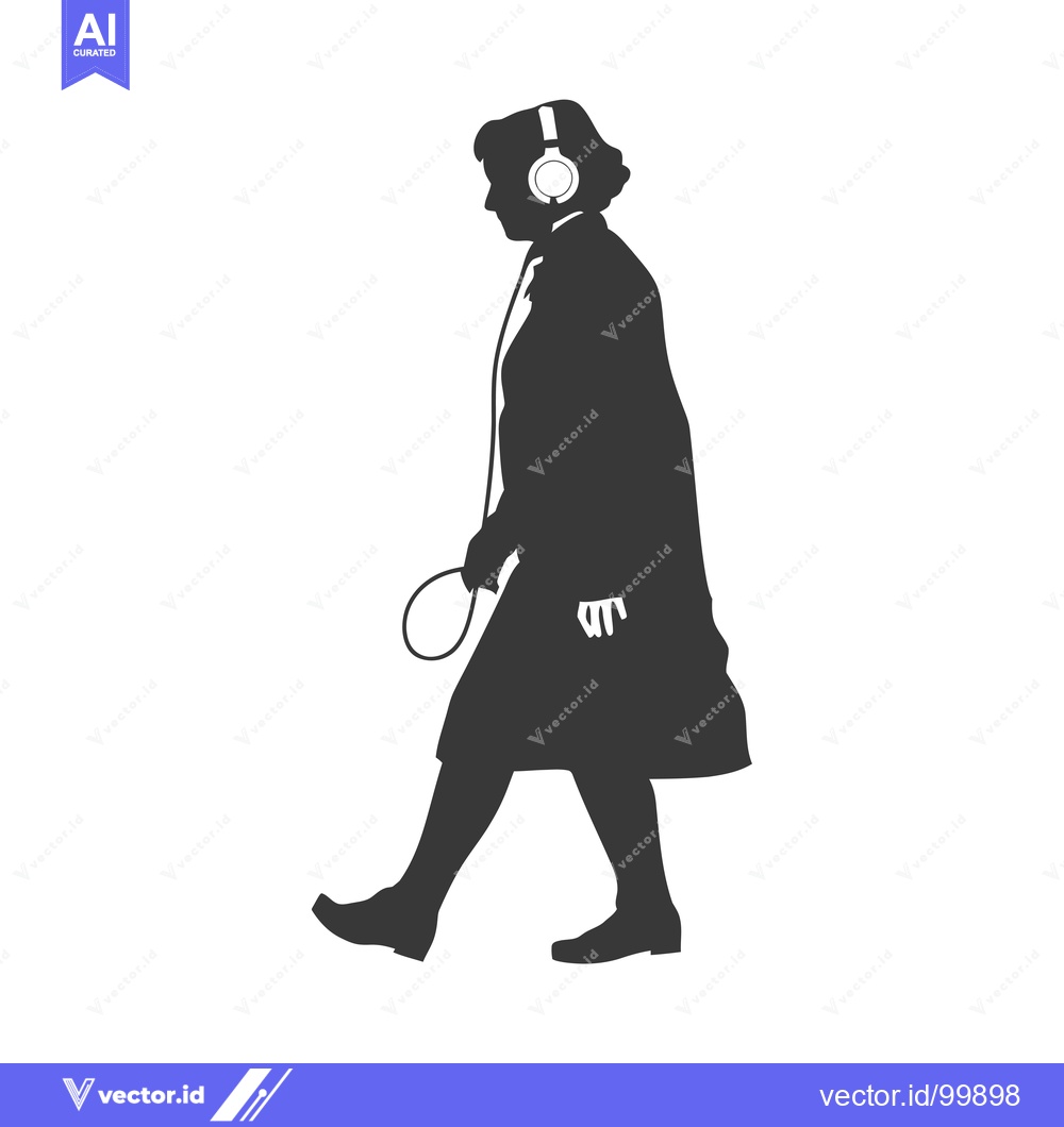 Premium Vector dari Silhouette of a Woman Walking While Wearing Headphones