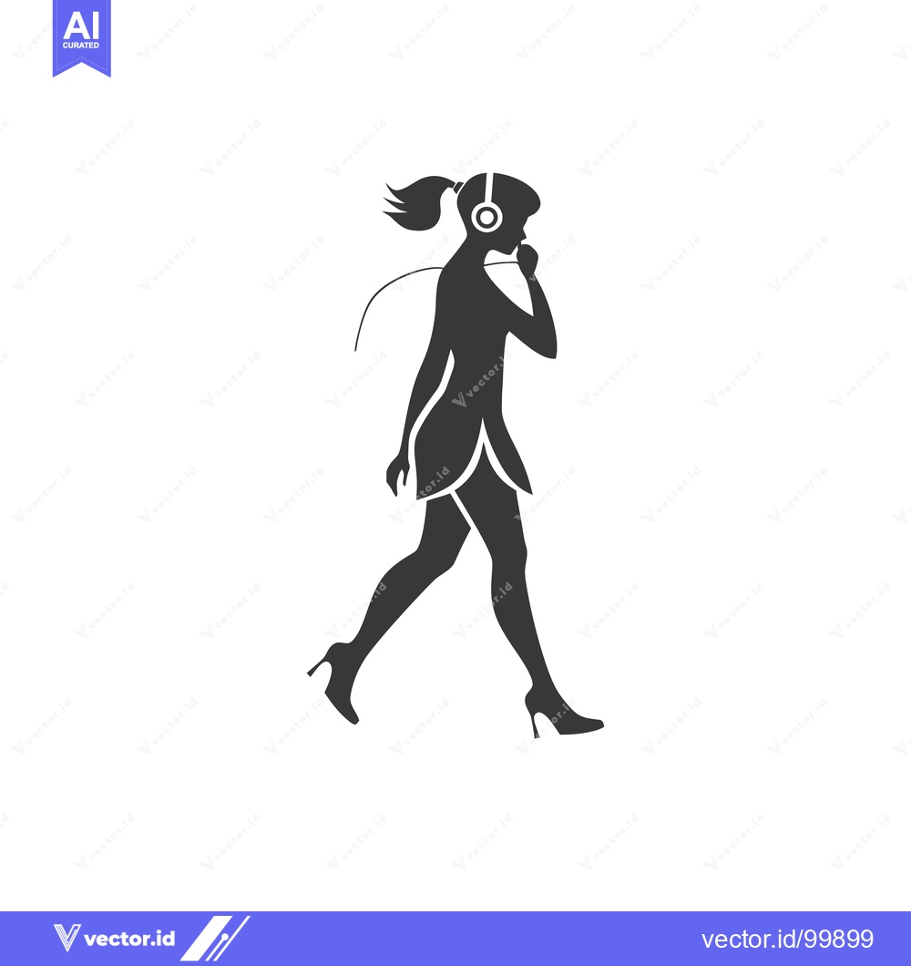 Premium Vector dari Silhouette of a Woman Walking While Wearing Headphones
