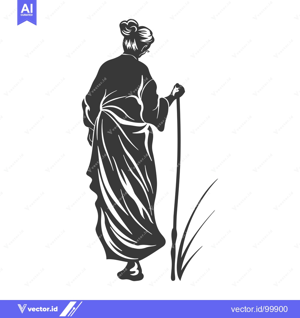 Premium Vector dari Silhouette of a Woman Walking with a Cane