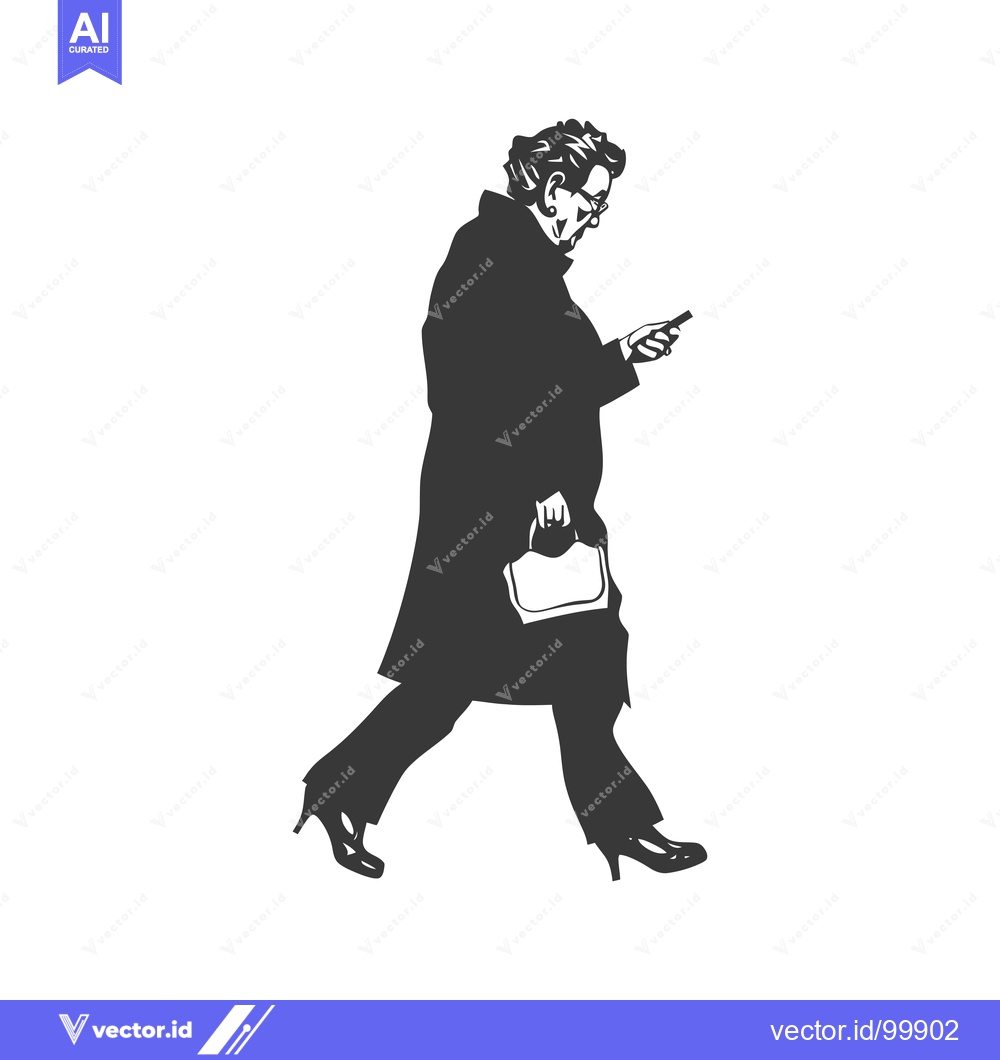 Premium Vector of Silhouette of a Woman Walking with a Purse and a Phone