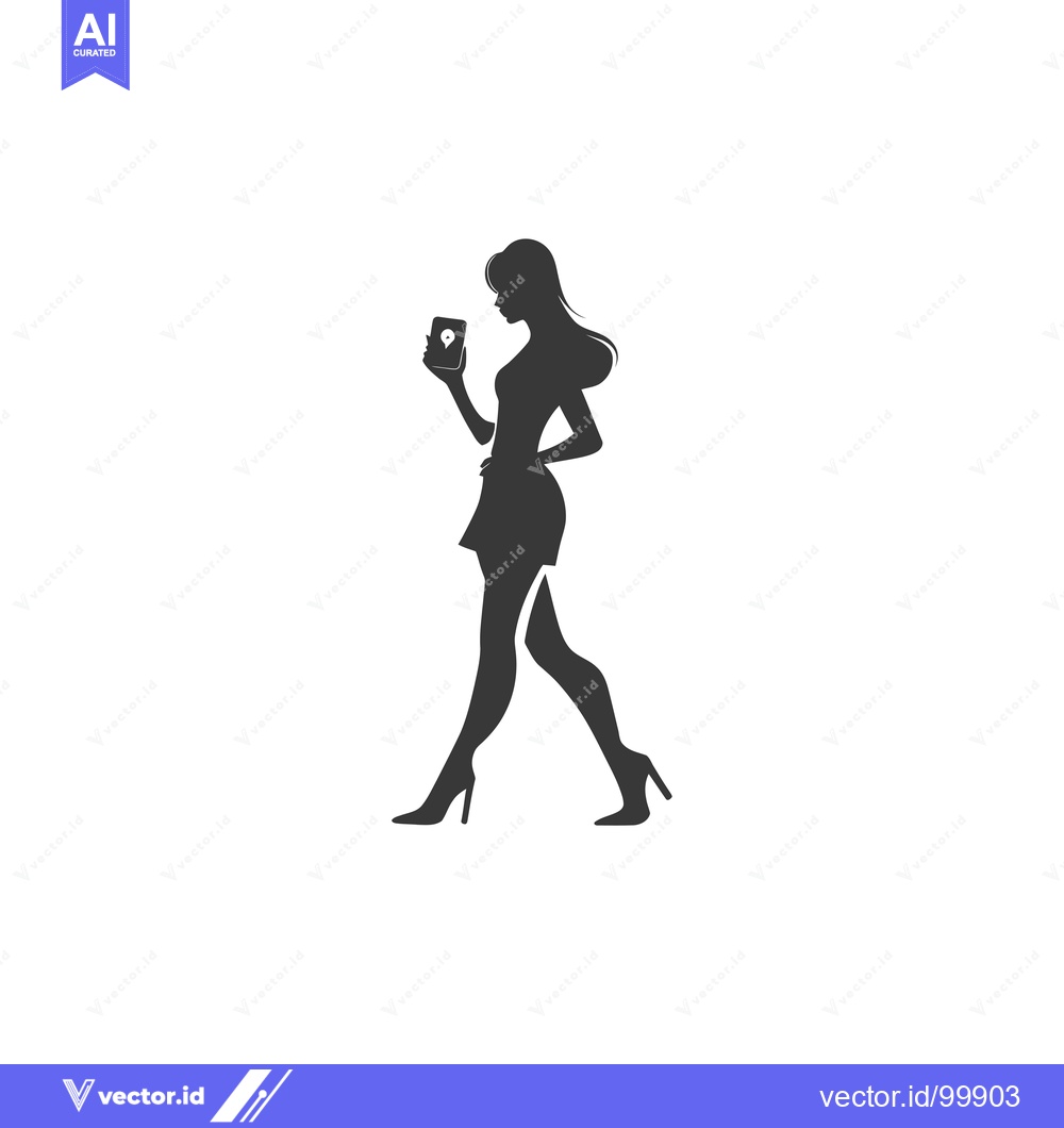 Premium Vector dari Silhouette of a Woman Walking with a Smartphone in Her Hand
