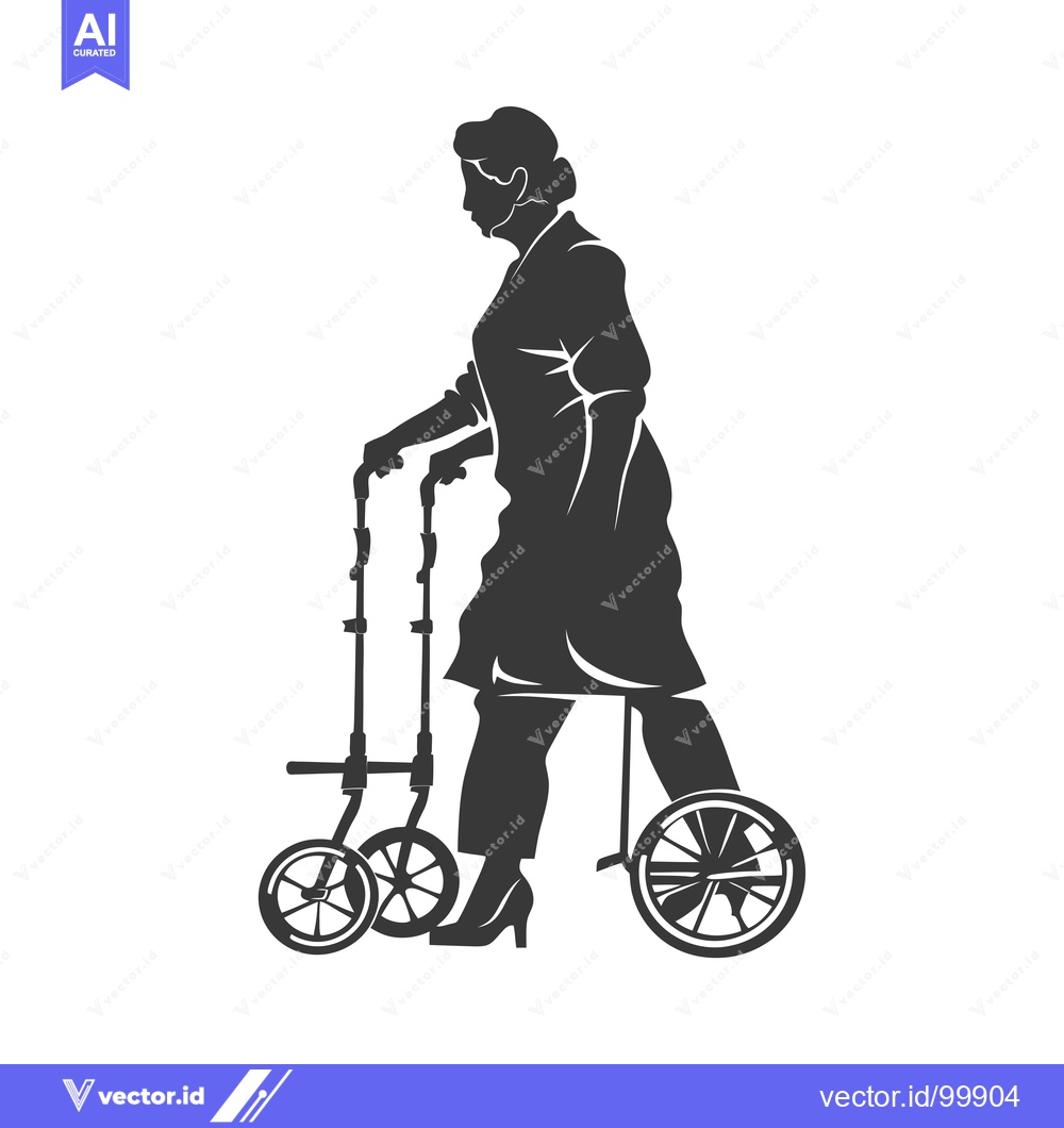 Premium Vector dari Silhouette of a Woman Walking with a Walker