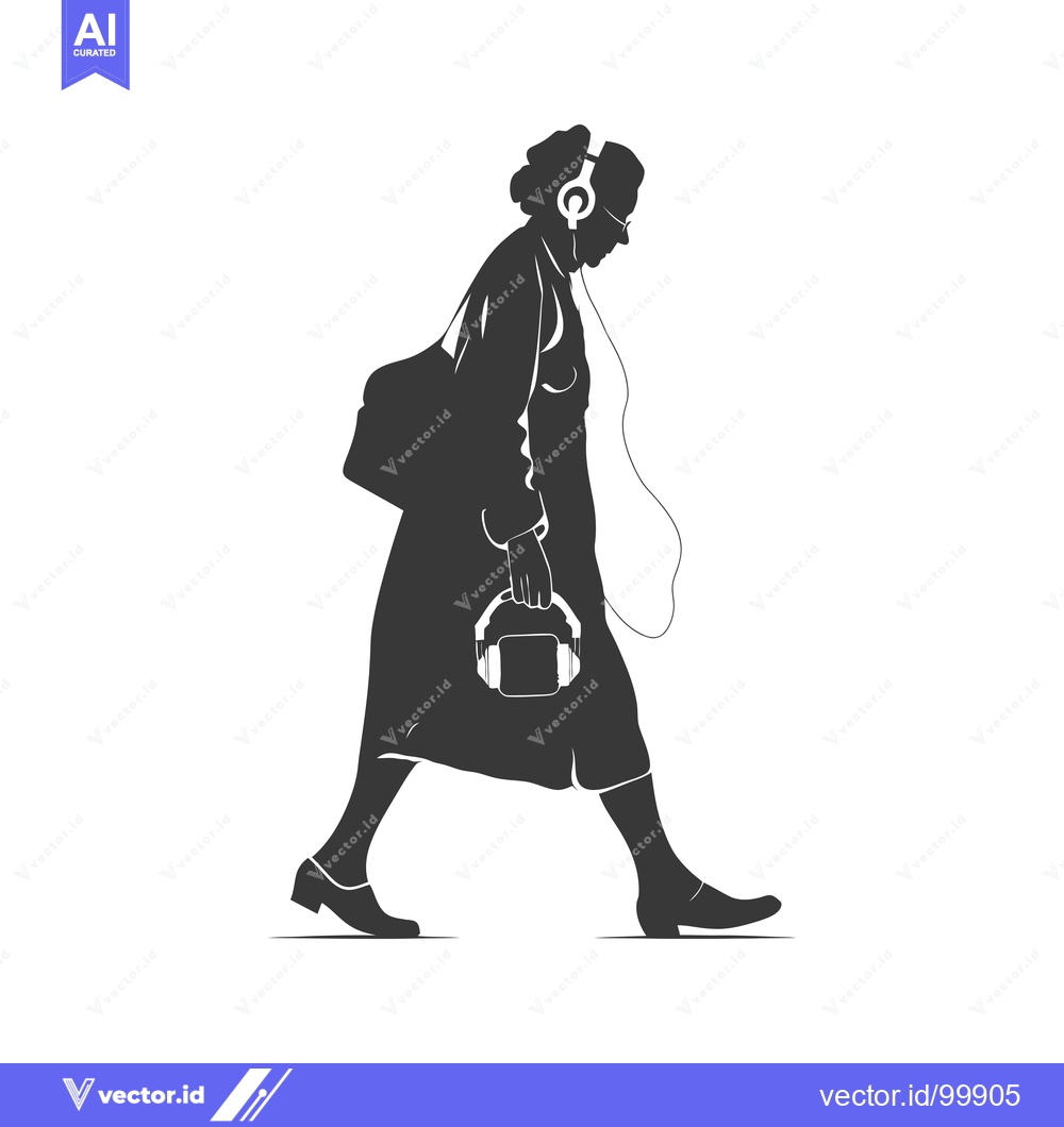 Premium Vector dari Silhouette of a Woman Walking with Headphones