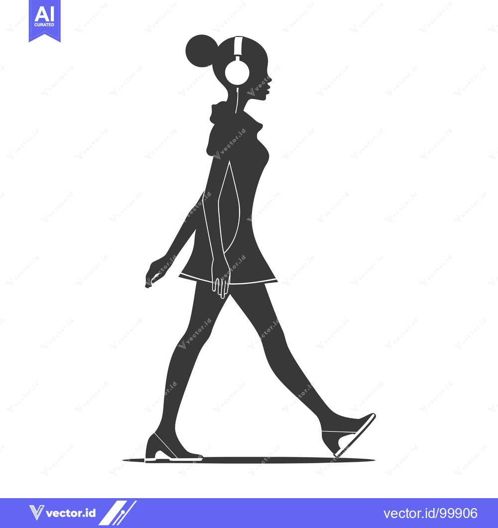 Premium Vector of Silhouette of a Woman Walking with Headphones