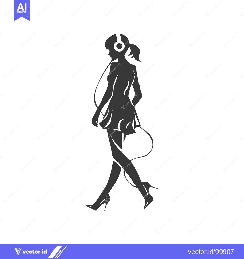Premium Vector of Silhouette of a Woman Walking with Headphones