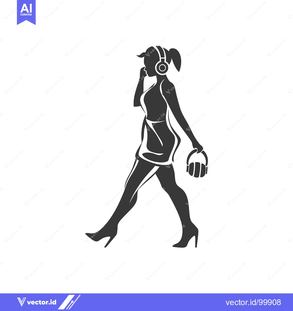 Premium Vector dari Silhouette of a Woman Walking with Headphones