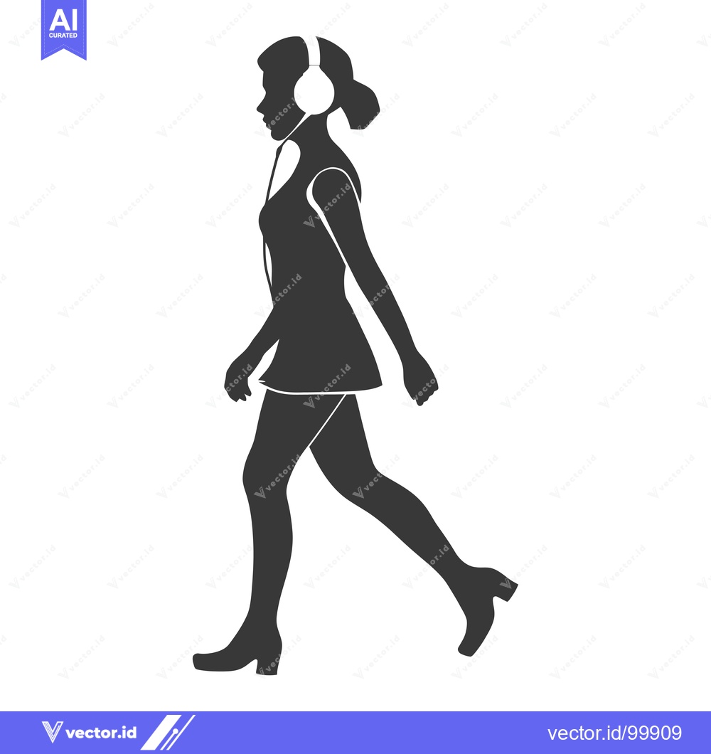 Premium Vector dari Silhouette of a Woman Walking with Headphones