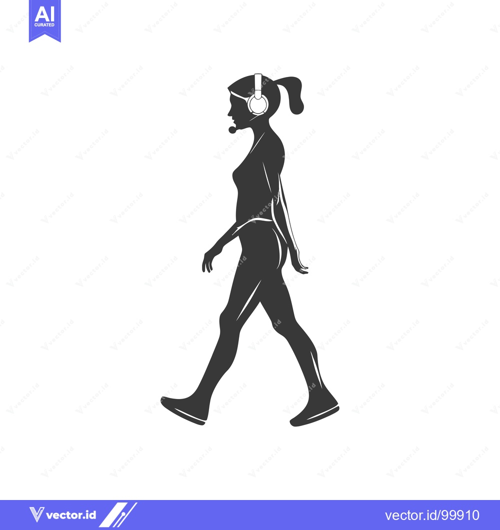 Premium Vector dari Silhouette of a Woman Walking with Headphones
