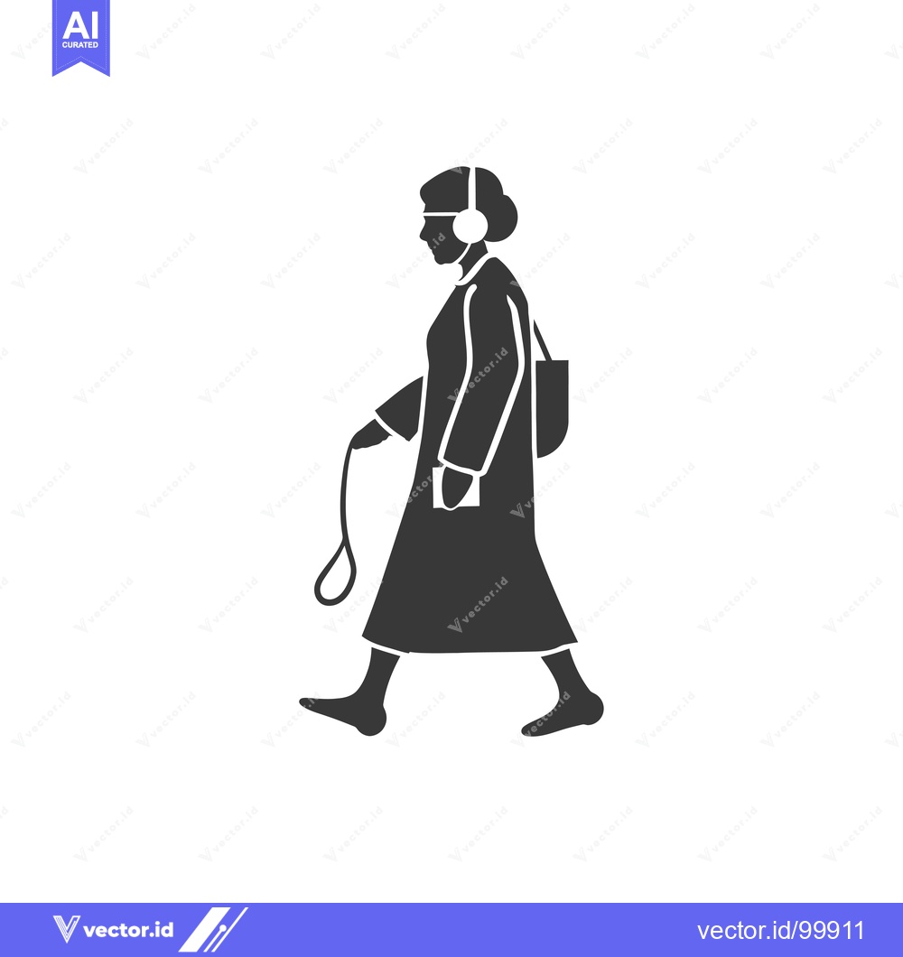 Premium Vector of Silhouette of a Woman Walking with Headphones and a Bag