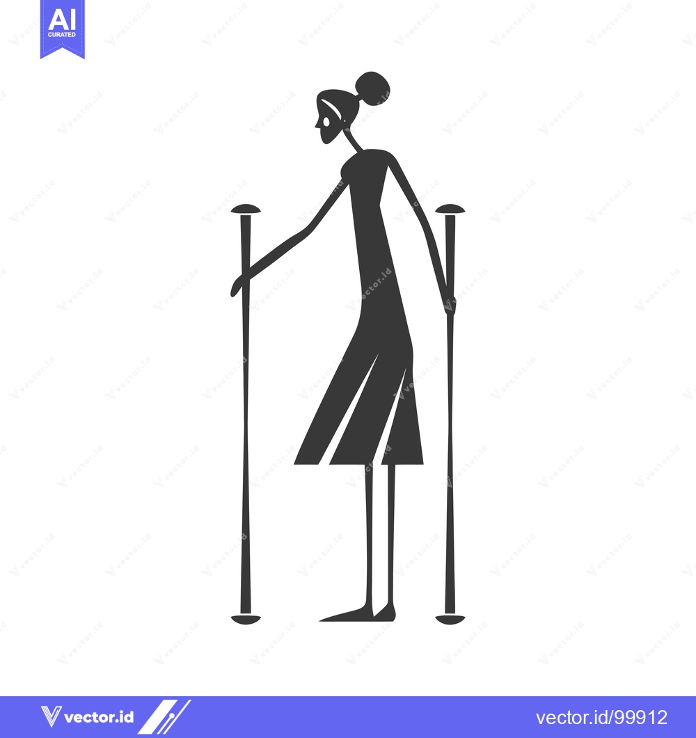 Premium Vector of Silhouette of a Woman Walking with Two Sticks