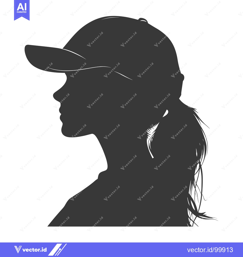 Premium Vector of Silhouette of a Woman Wearing a Baseball Cap with Her Hair in a Ponyta