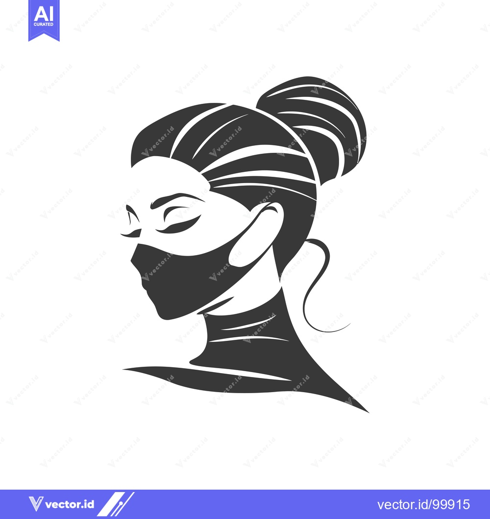 Premium Vector dari Silhouette of a Woman Wearing a Face Mask with Hair Up