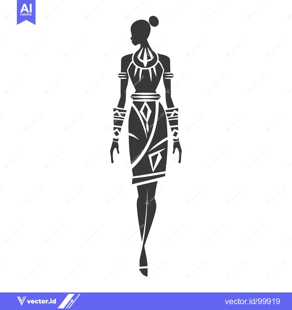 Premium Vector dari Silhouette of a woman wearing a geometric patterned dress