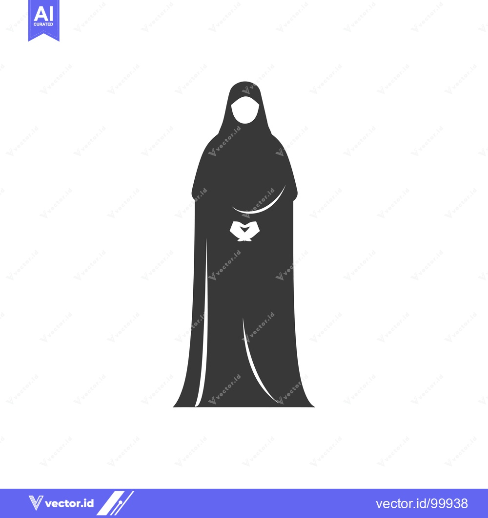Premium Vector of Silhouette of a woman wearing a hijab, standing with hands clasped.