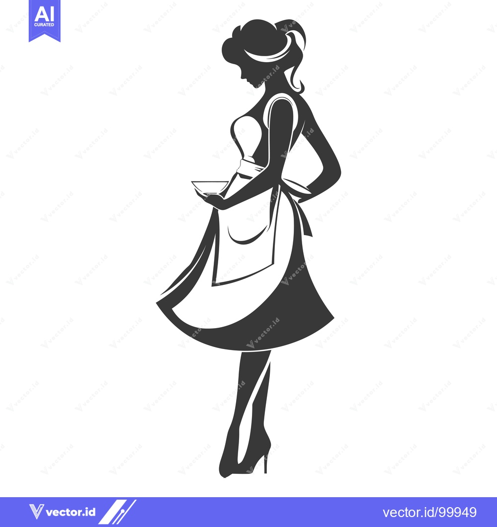 Premium Vector dari Silhouette of a woman wearing an apron and holding a plate