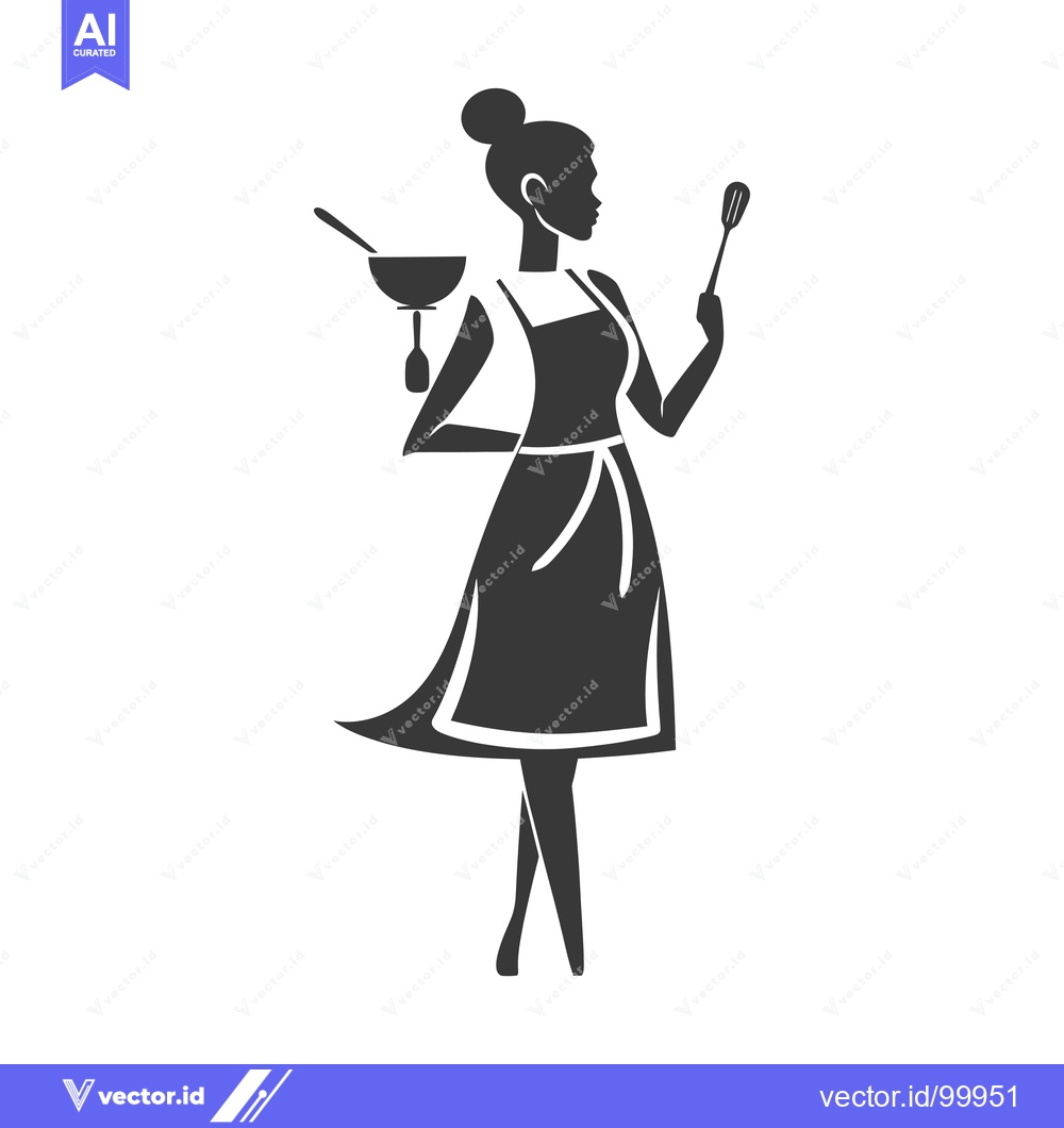 Premium Vector dari Silhouette of a Woman Wearing an Apron Holding a Bowl and a Whisk