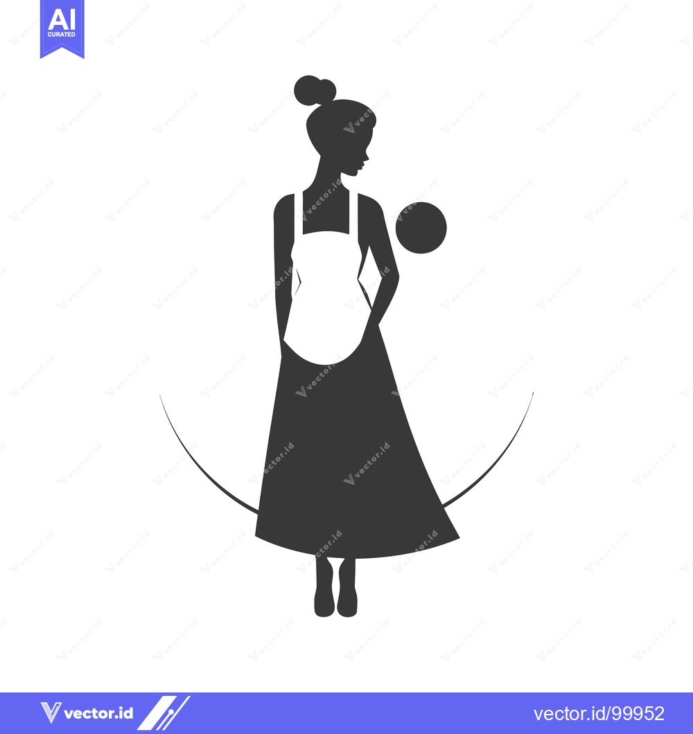 Premium Vector of Silhouette of a Woman Wearing an Apron with a Ball in Hand