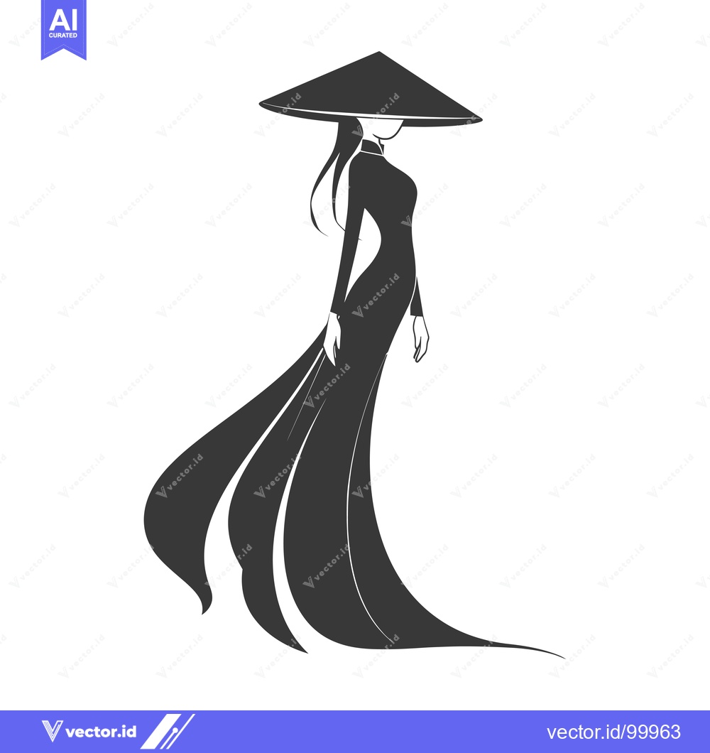 Premium Vector of Silhouette of a Woman Wearing a Traditional Vietnamese Conical Hat
