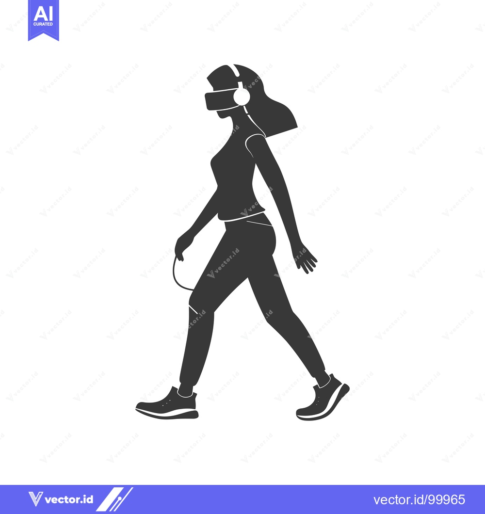 Premium Vector of Silhouette of a Woman Wearing VR Headset and Headphones Walking