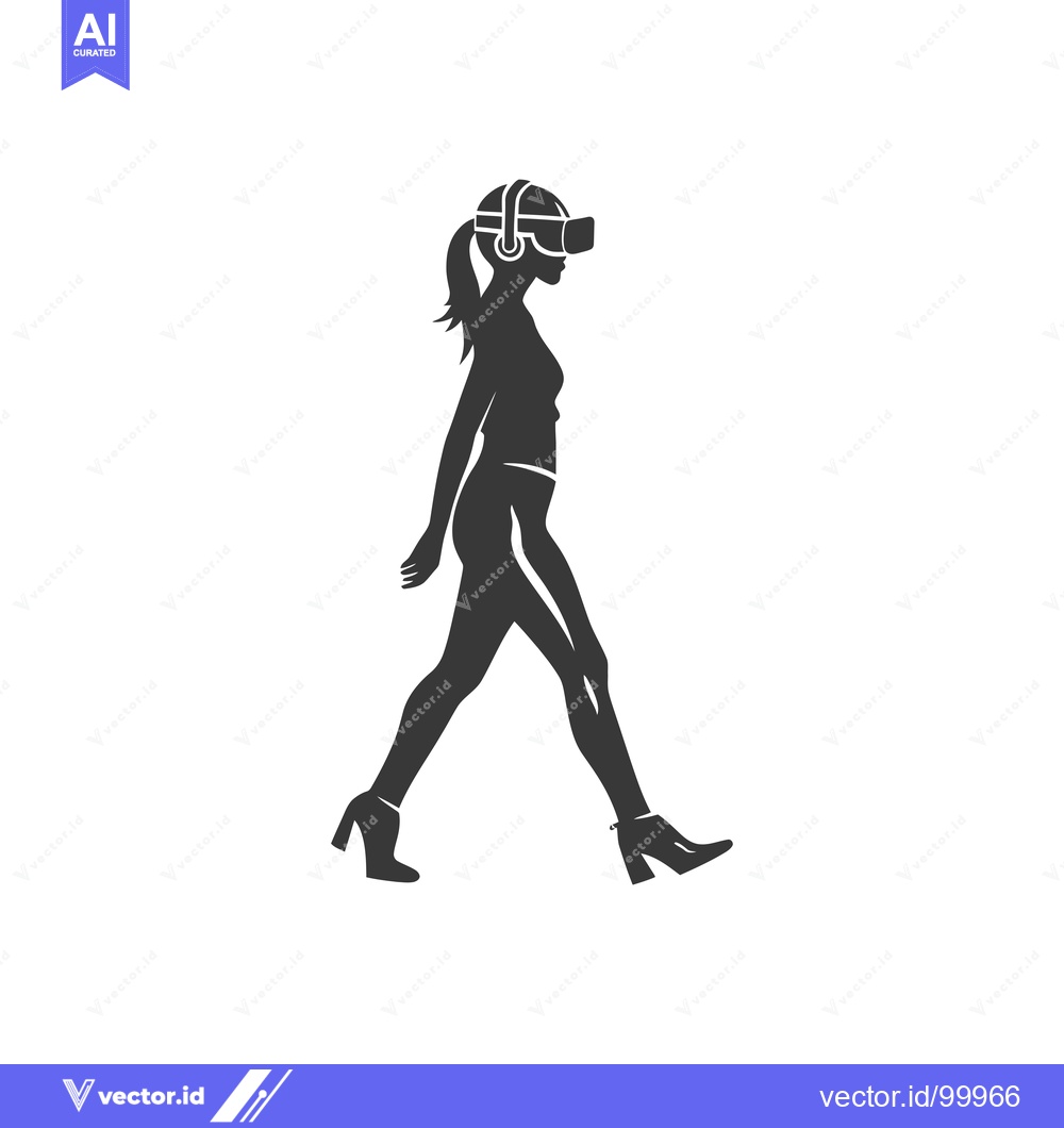 Premium Vector dari Silhouette of a Woman Wearing VR Headset Walking