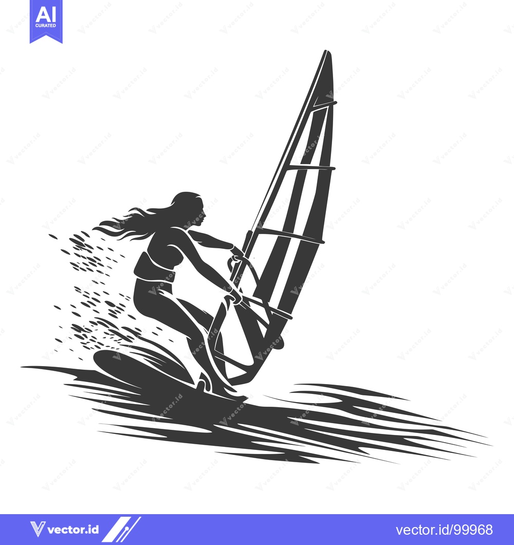 Premium Vector dari Silhouette of a Woman Windsurfing