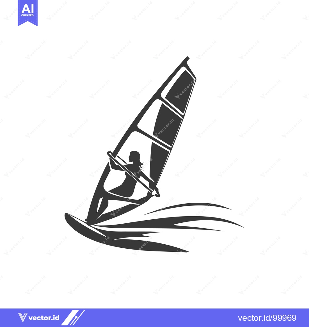 Premium Vector dari Silhouette of a Woman Windsurfing on a Wave