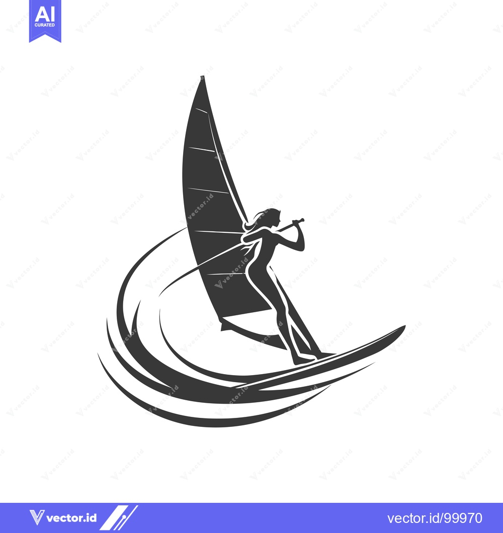 Premium Vector dari Silhouette of a Woman Windsurfing on a Wave