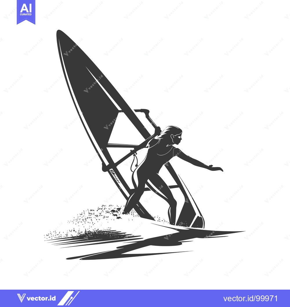 Premium Vector dari Silhouette of a Woman Windsurfing on a Wave