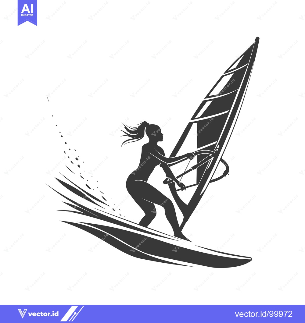 Premium Vector of Silhouette of a Woman Windsurfing on a Wave
