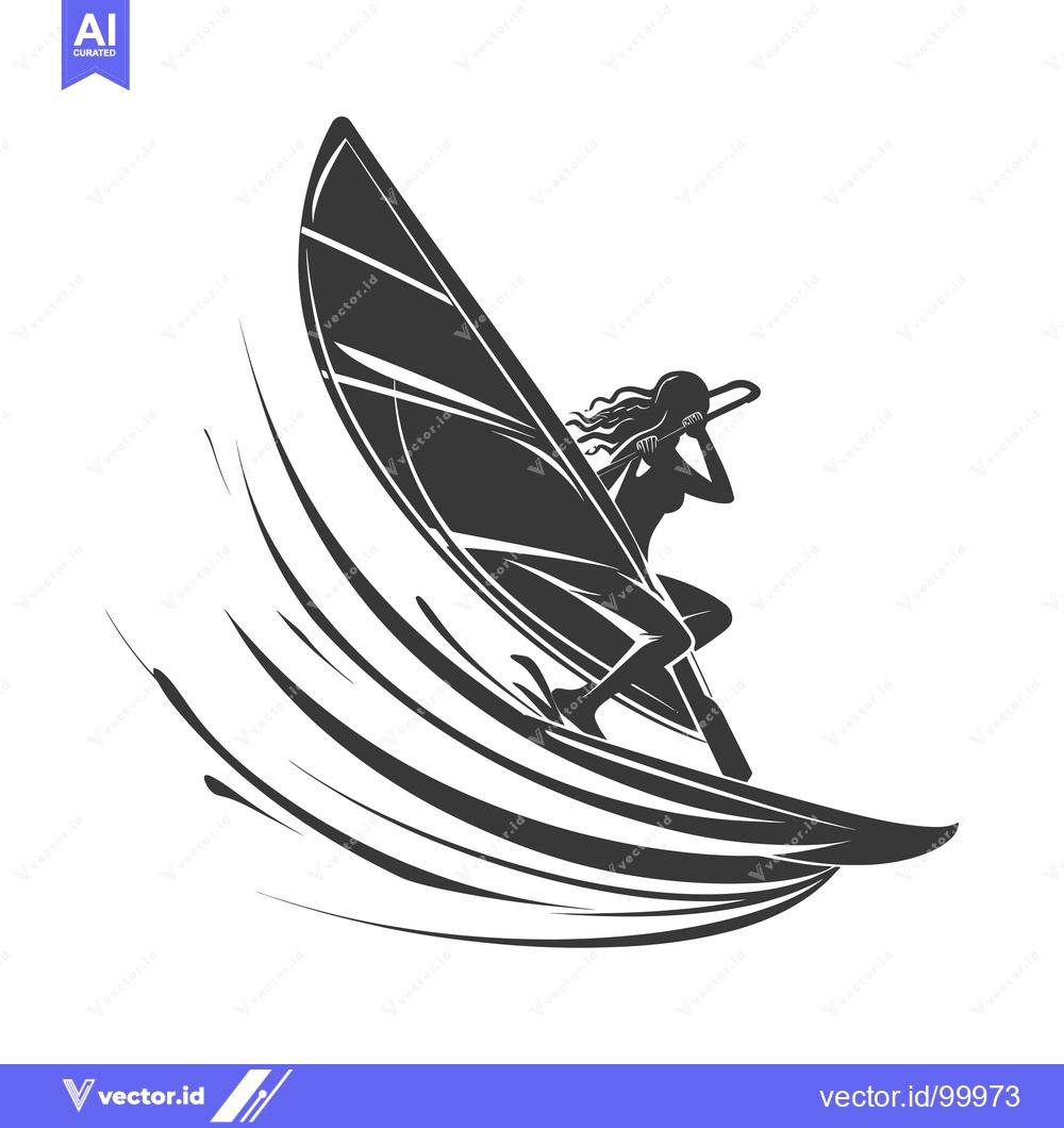 Premium Vector of Silhouette of a woman windsurfing on a wave