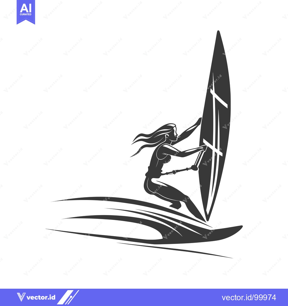Premium Vector of Silhouette of a woman windsurfing on a wave