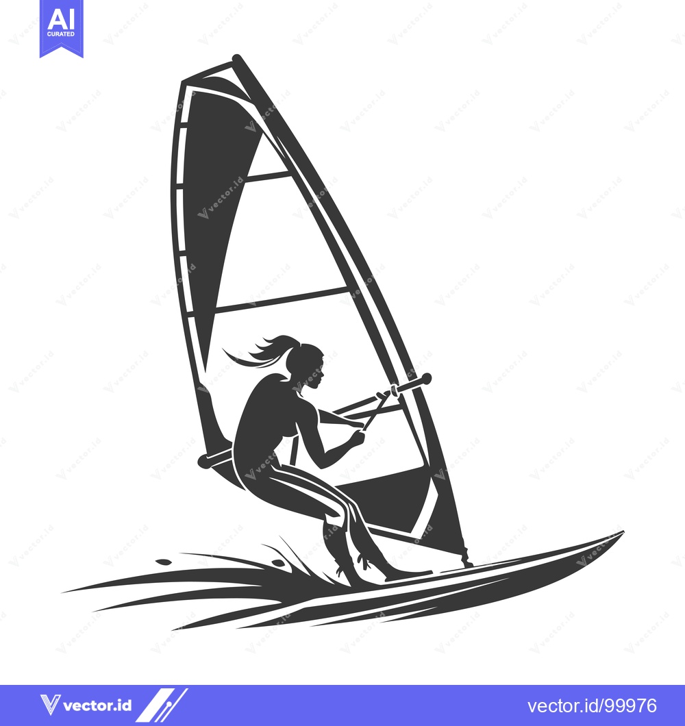 Premium Vector of Silhouette of a Woman Windsurfing on a Wave