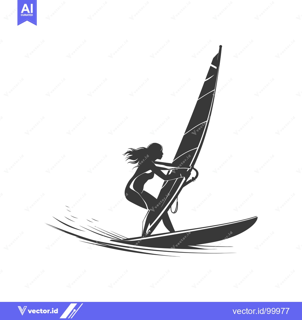 Premium Vector of Silhouette of a Woman Windsurfing on a Wave