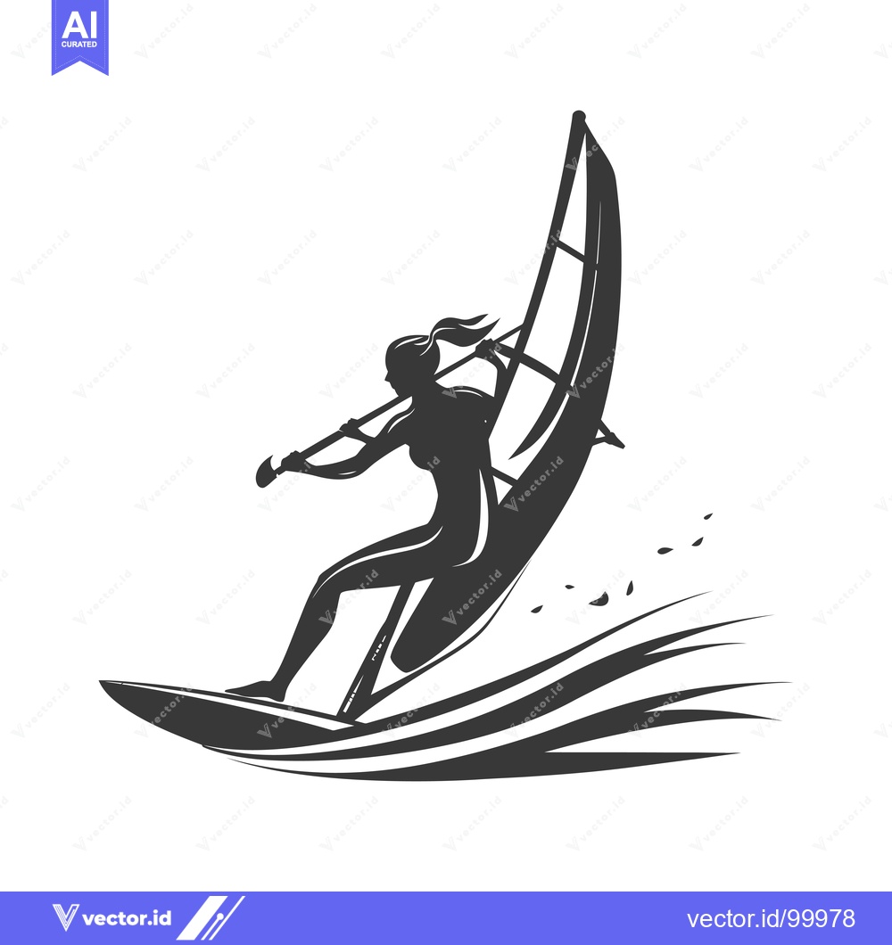 Premium Vector dari Silhouette of a Woman Windsurfing on a Wave