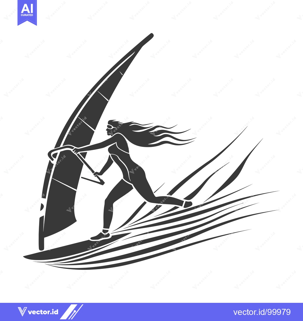 Premium Vector dari Silhouette of a woman windsurfing with a flowing sail
