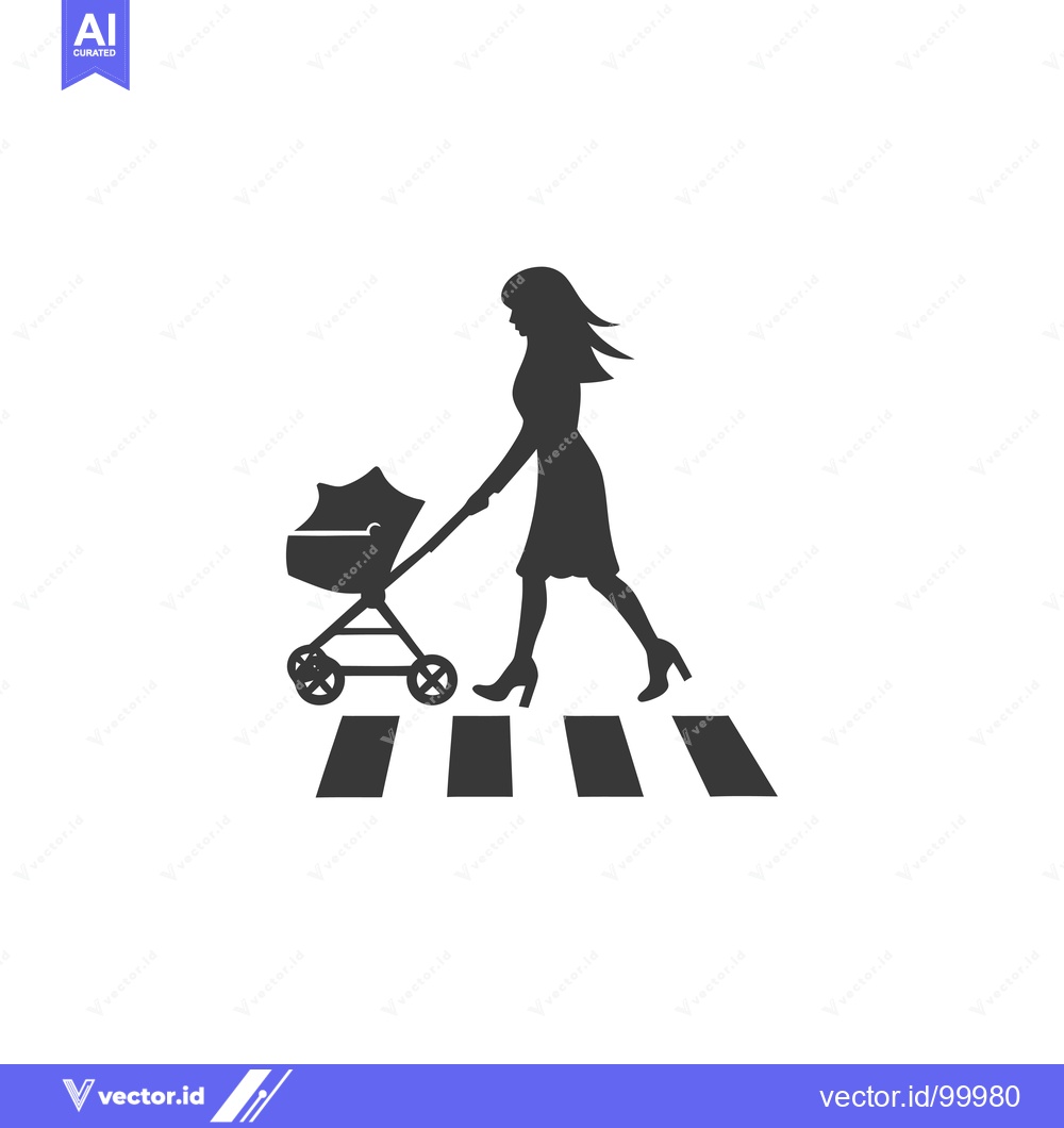Premium Vector of Silhouette of a Woman with a Baby Stroller Crossing a Crosswalk
