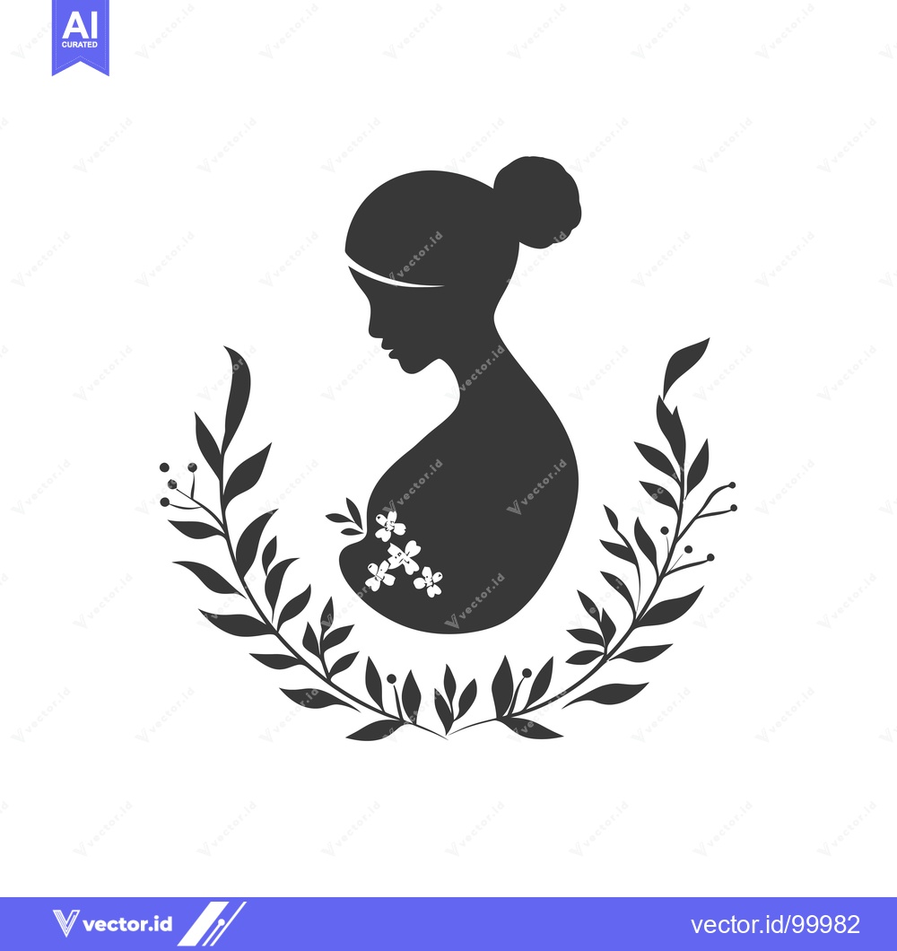 Premium Vector of Silhouette of a woman with a bun and floral accents