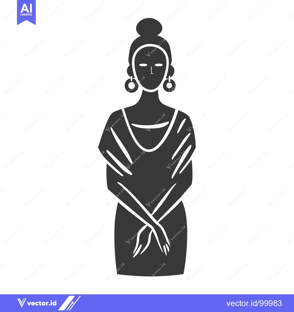 Premium Vector dari Silhouette of a Woman with a Bun, Earrings, and Crossed Arms