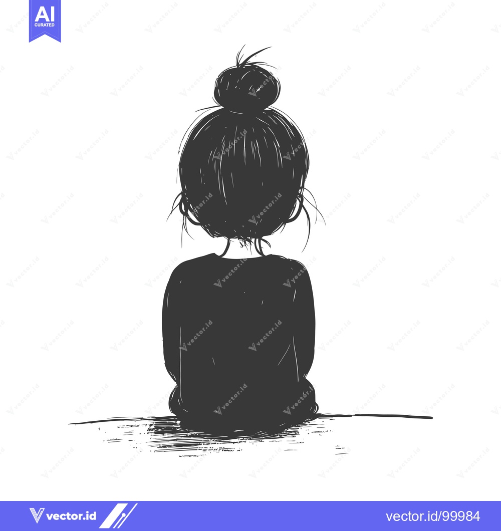 Premium Vector of Silhouette of a Woman with a Bun Sitting on a Bench