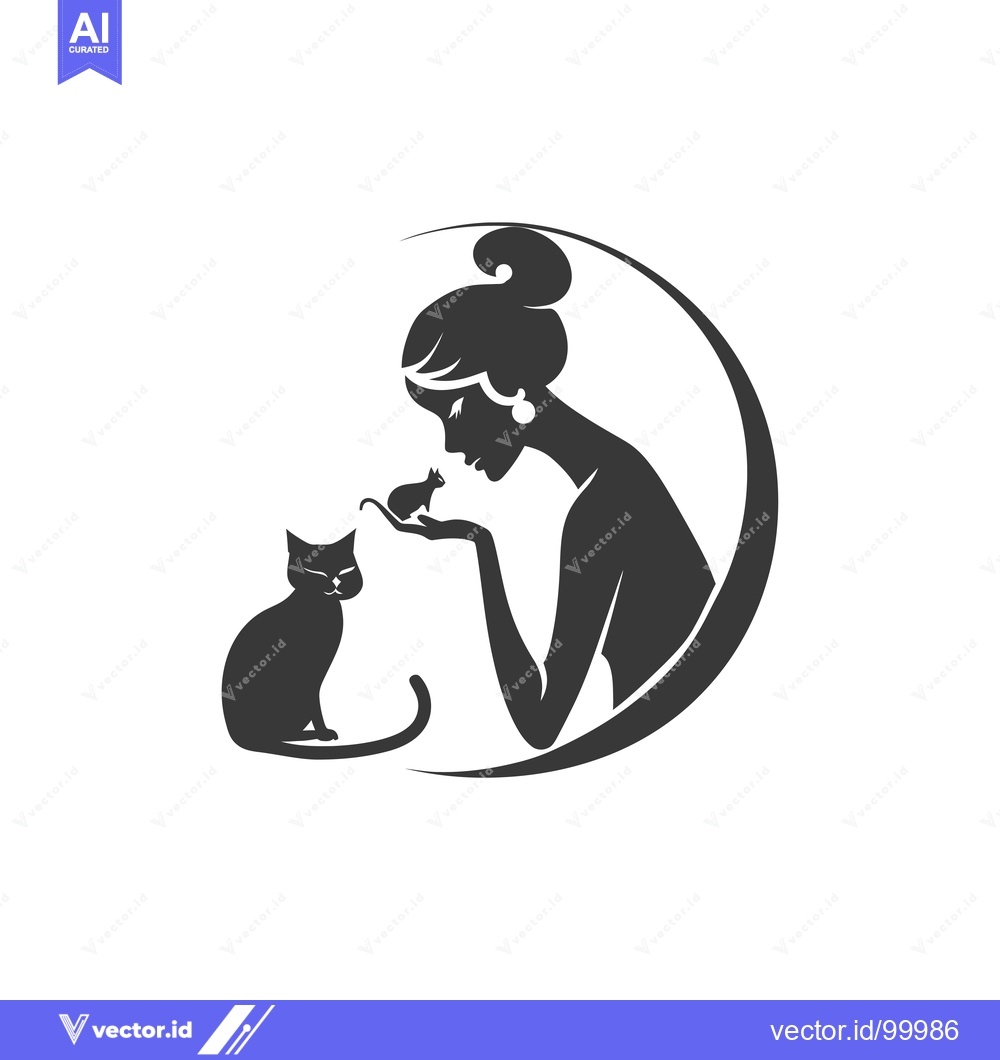 Premium Vector dari Silhouette of a Woman with a Cat and a Mouse