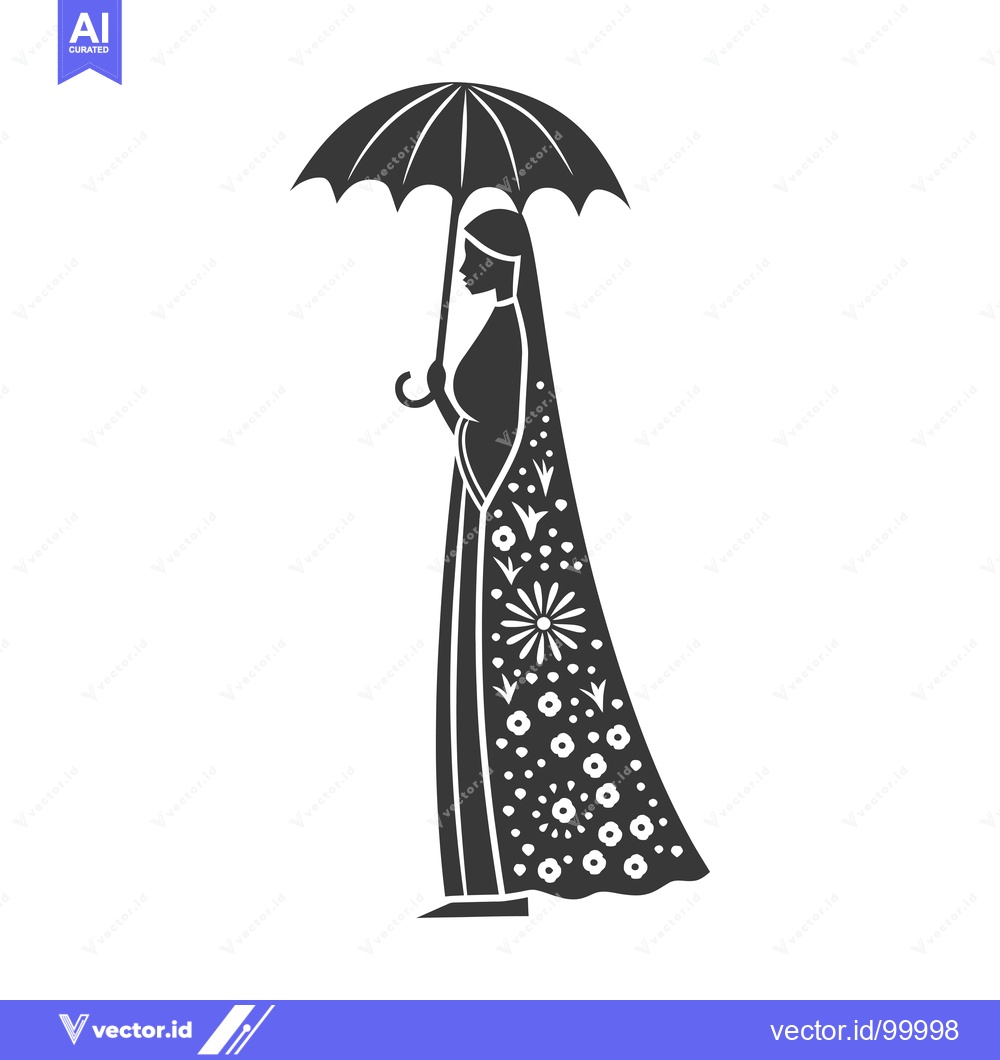 Premium Vector dari Silhouette of a Woman with an Umbrella and Floral Dress