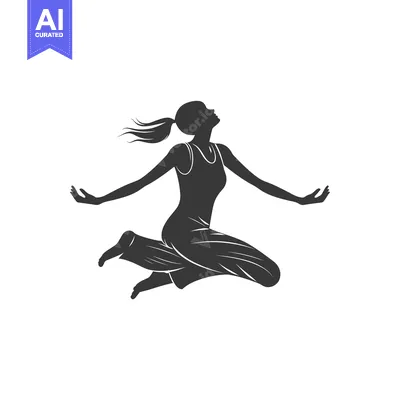 Aset desain premium: Silhouette of a woman with arms outstretched, jumping and looking up
